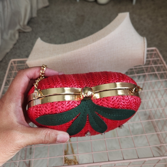 Strawberry Shaped Red Bag with Gem Accents - Picture 3 of 6